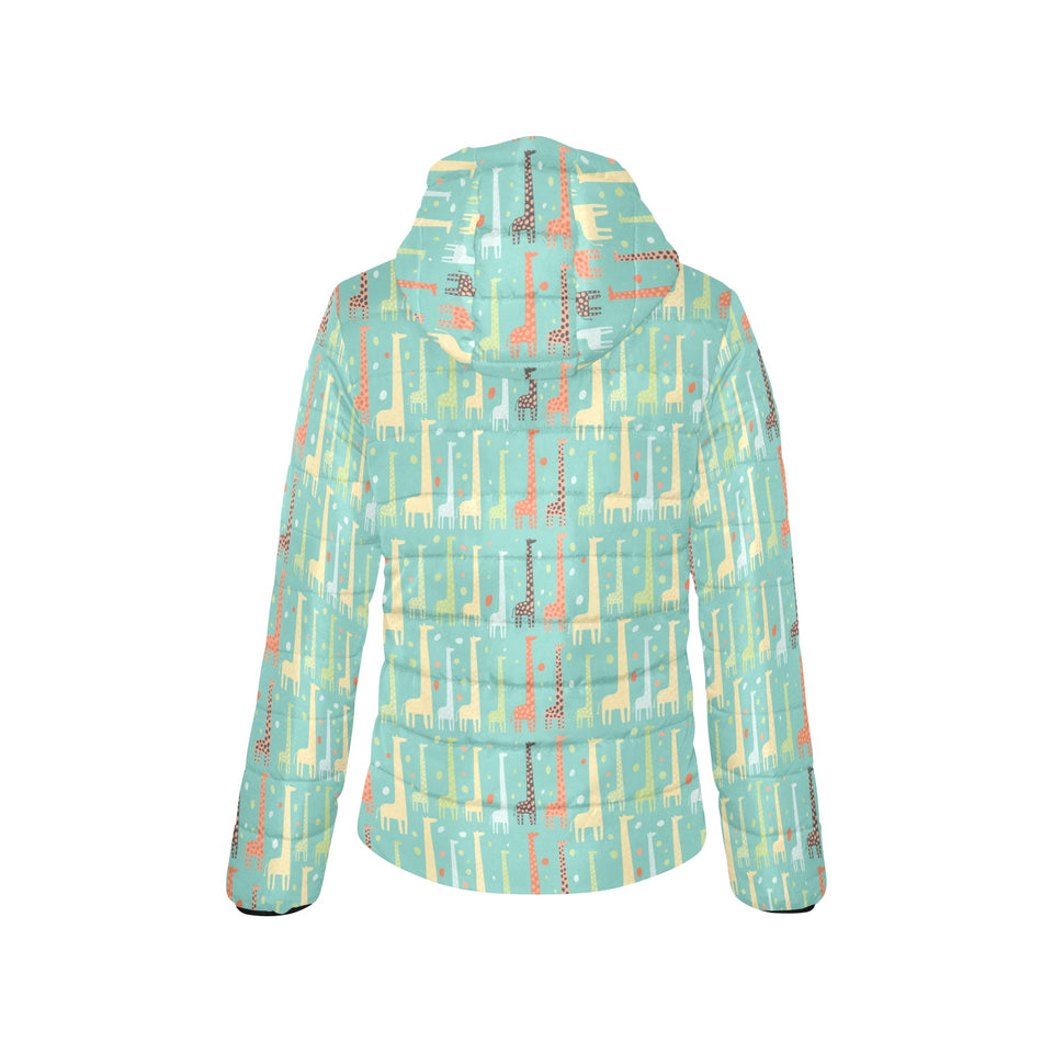 Giraffe Pattern Print Design 01 Women's Padded Hooded Jacket