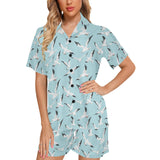 Seagull Pattern Print Design 01 Women's V-Neck Short Pajama Set