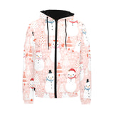 Cute snowman christmas tree snowpink background Men's Padded Hooded Jacket