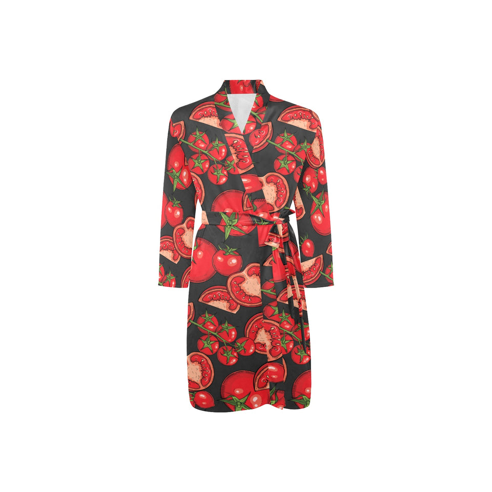 Tomato black background Men's Long Sleeve Belted Night Robe