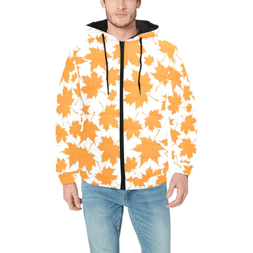 Orange Maple Leaf pattern Men's Padded Hooded Jacket