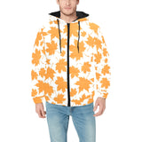 Orange Maple Leaf pattern Men's Padded Hooded Jacket