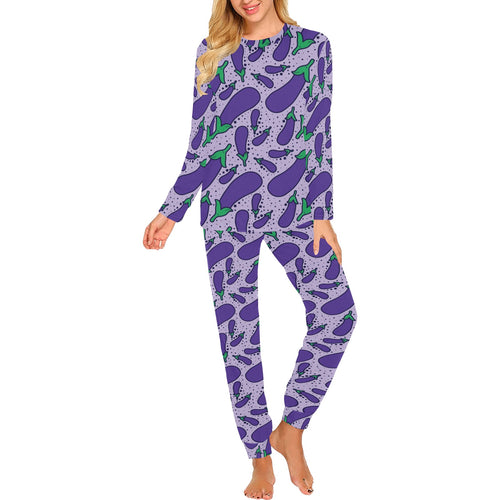 Eggplant Pattern Print Design 03 Women's All Over Print Pajama Set