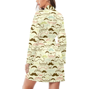 Mustache Beard Pattern Print Design 01 Women's Long Sleeve Belted Night Robe