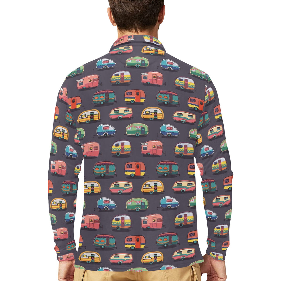Camper Van Pattern Print Design 02 Men's Long Sleeve Polo Shirt