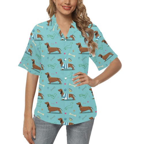 Dachshund decorative background Women's All Over Print Hawaiian Shirt