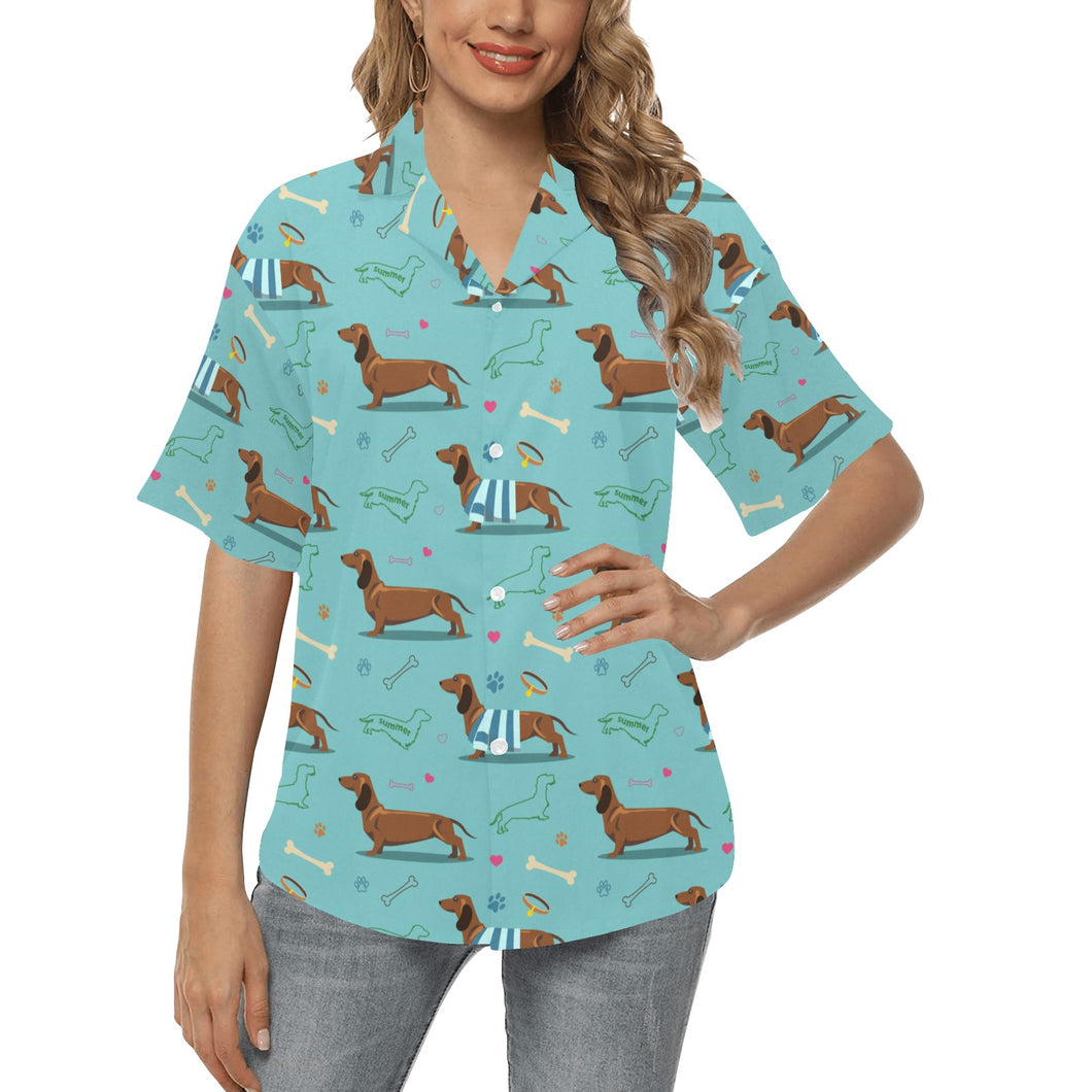 Dachshund decorative background Women's All Over Print Hawaiian Shirt