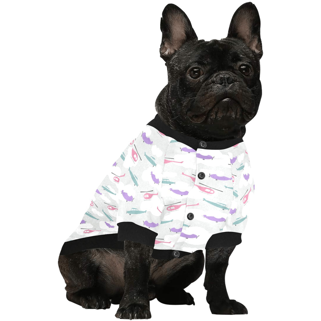 Helicopter plane pattern All Over Print Pet Dog Round Neck Fuzzy Shirt