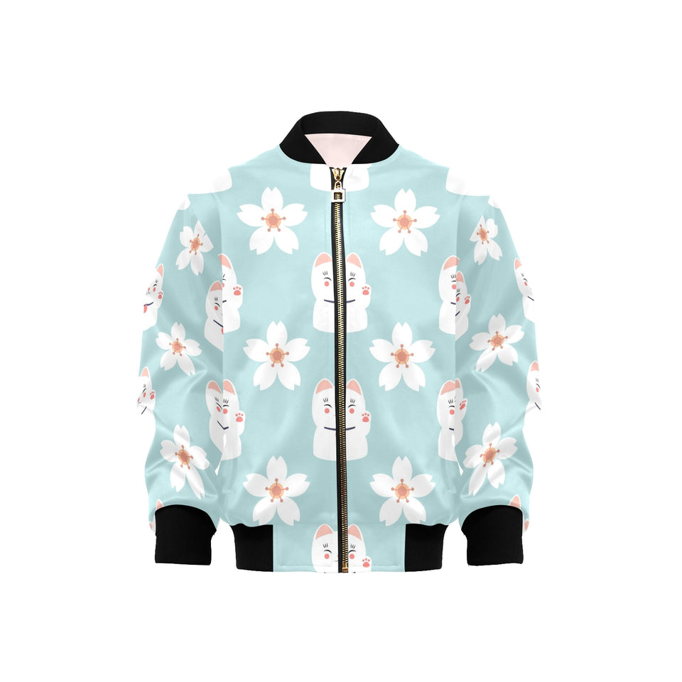 Maneki neko cat sakura Kids' Boys' Girls' Bomber Jacket