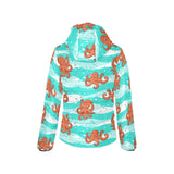 Octopuses sea wave background Women's Padded Hooded Jacket
