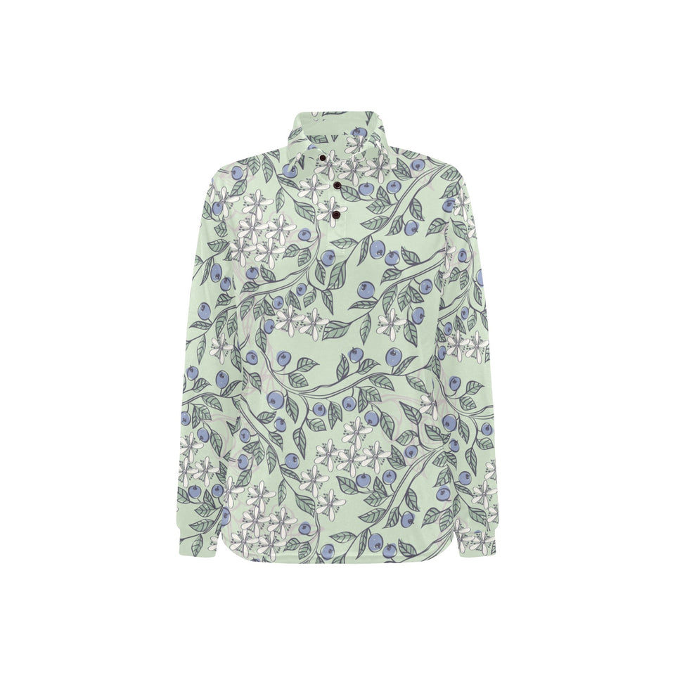 hand drawn blueberry pattern Women's Long Sleeve Polo Shirt