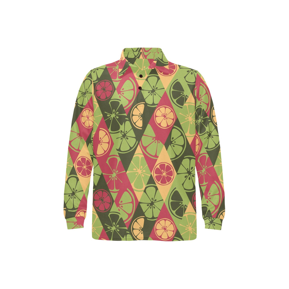 Cool Geometric lime pattern Men's Long Sleeve Polo Shirt