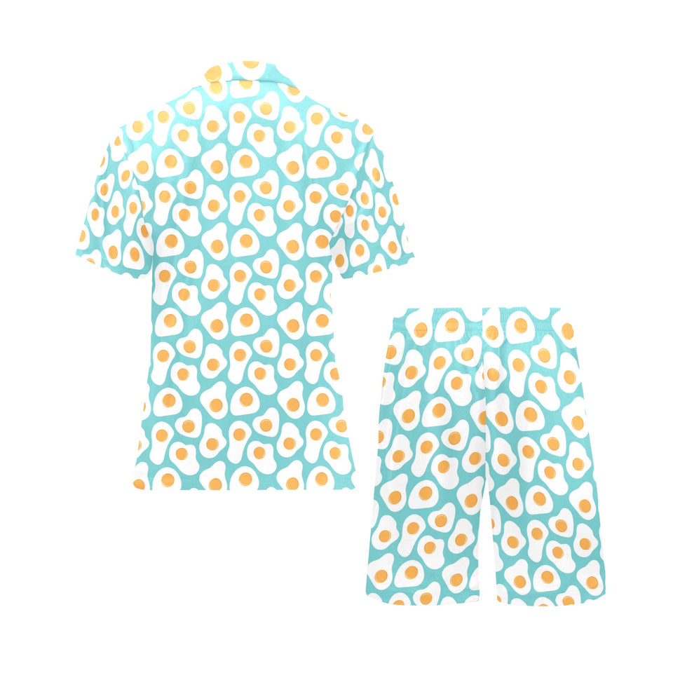 Fried Eggs Pattern Print Design 04 Men's V-Neck Short Pajama Set