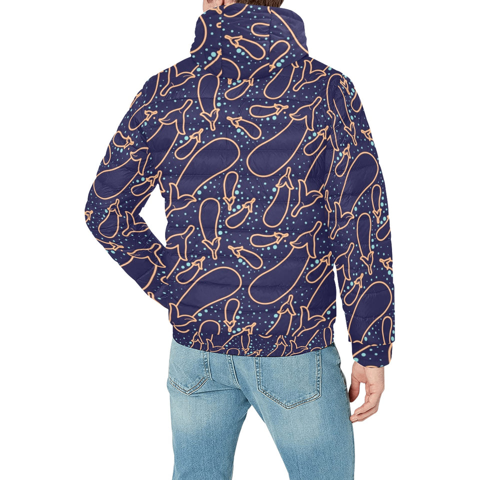 Eggplant Pattern Print Design 04 Men's Padded Hooded Jacket