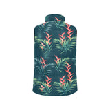 heliconia flowers, palm and monstera leaves on bla Women's Padded Vest