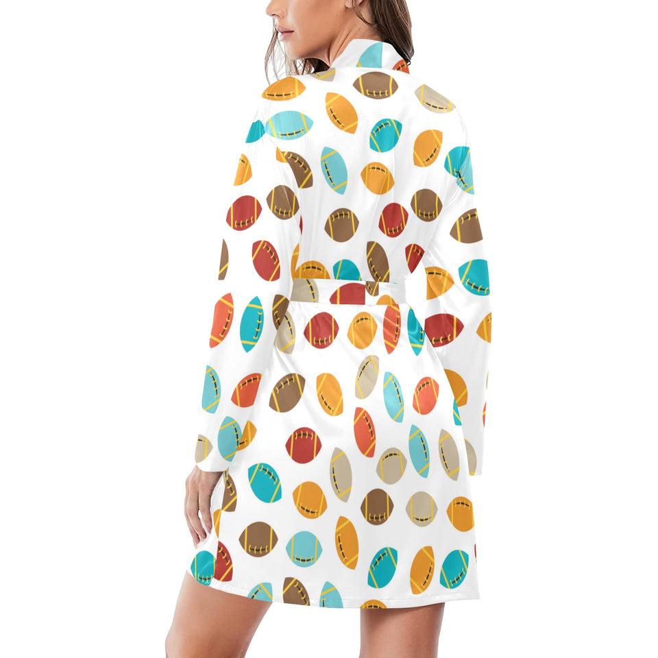 Colorful american football ball pattern Women's Long Sleeve Belted Night Robe