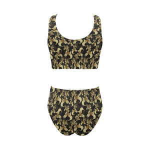 Goldfish Pattern Print Design 01 Chest Bowknot High Waisted Bikini Swimsuit