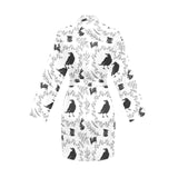 Crows floral wreath rabbit pattern Women's Long Sleeve Belted Night Robe