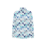 zigzag chevron blue pattern Women's Long Sleeve Polo Shirt