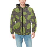 Hop pattern black background Men's Padded Hooded Jacket
