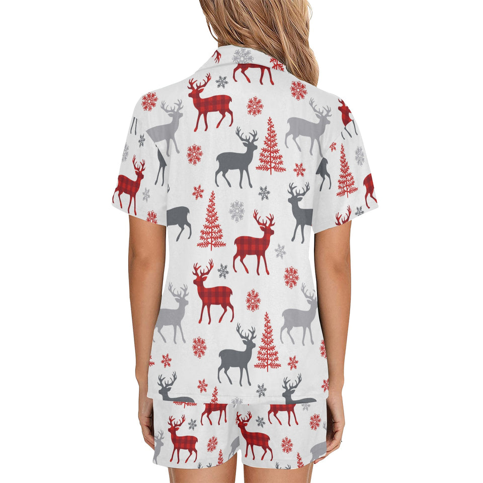 Deer tree snowflakes chrismas pattern Women's V-Neck Short Pajama Set