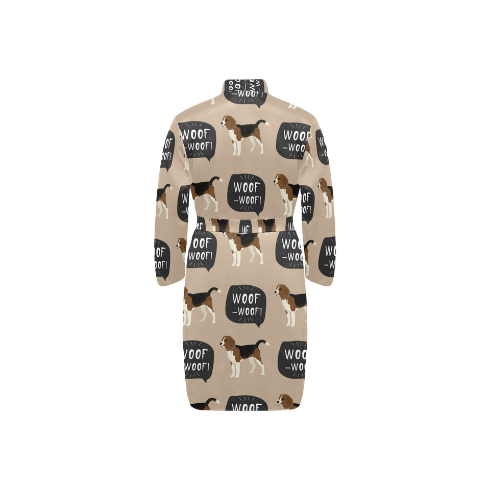 Beagle muzzles turquoise paint splashes pink patte Men's Long Sleeve Belted Night Robe