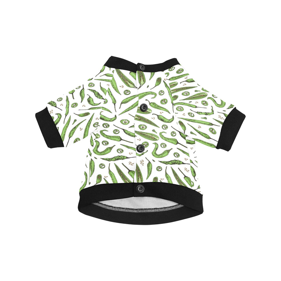 Hand drawn sketch style green Chili peppers patter All Over Print Pet Dog Round Neck Fuzzy Shirt