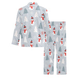Snowman christmas tree snow gray background Men's Long Pajama Set
