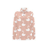 Swan flower light pink background Women's Long Sleeve Polo Shirt