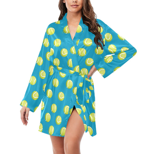 Tennis Pattern Print Design 05 Women's Long Sleeve Belted Night Robe