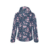 Pink sakura cherry blossom blue background Women's Padded Hooded Jacket