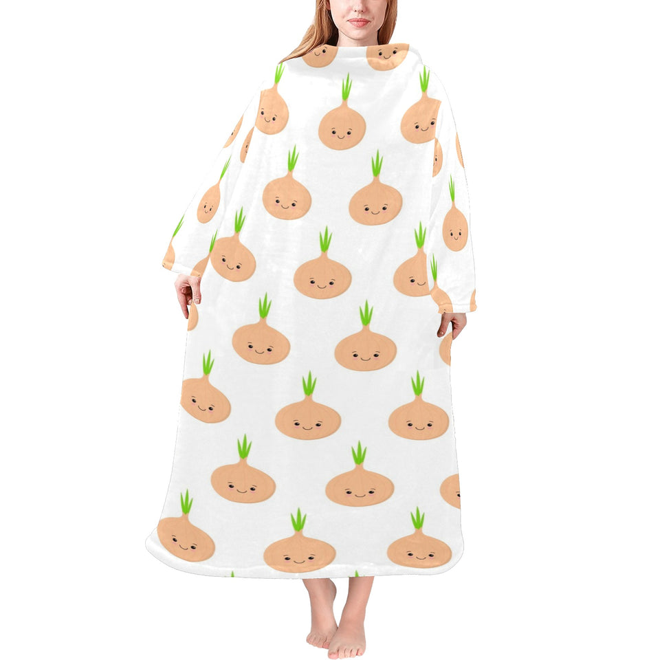 cute onions smiling faces Blanket Robe with Sleeves