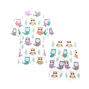 Cute owl pattern Men's V-Neck Short Pajama Set