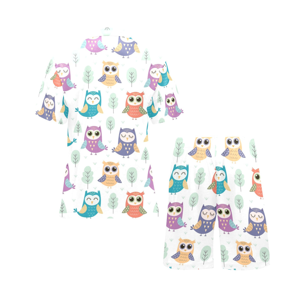 Cute owl pattern Men's V-Neck Short Pajama Set