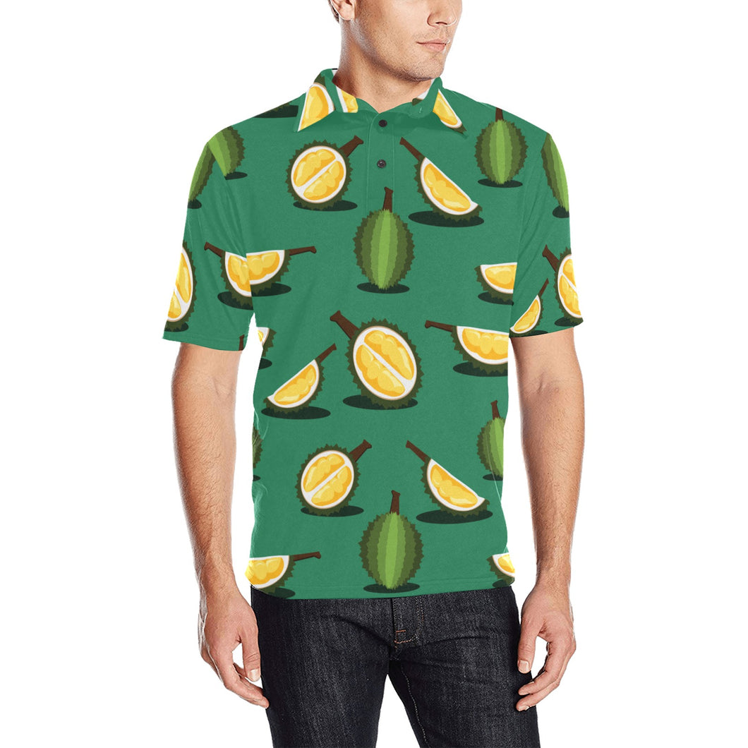 Durian pattern green background Men's All Over Print Polo Shirt