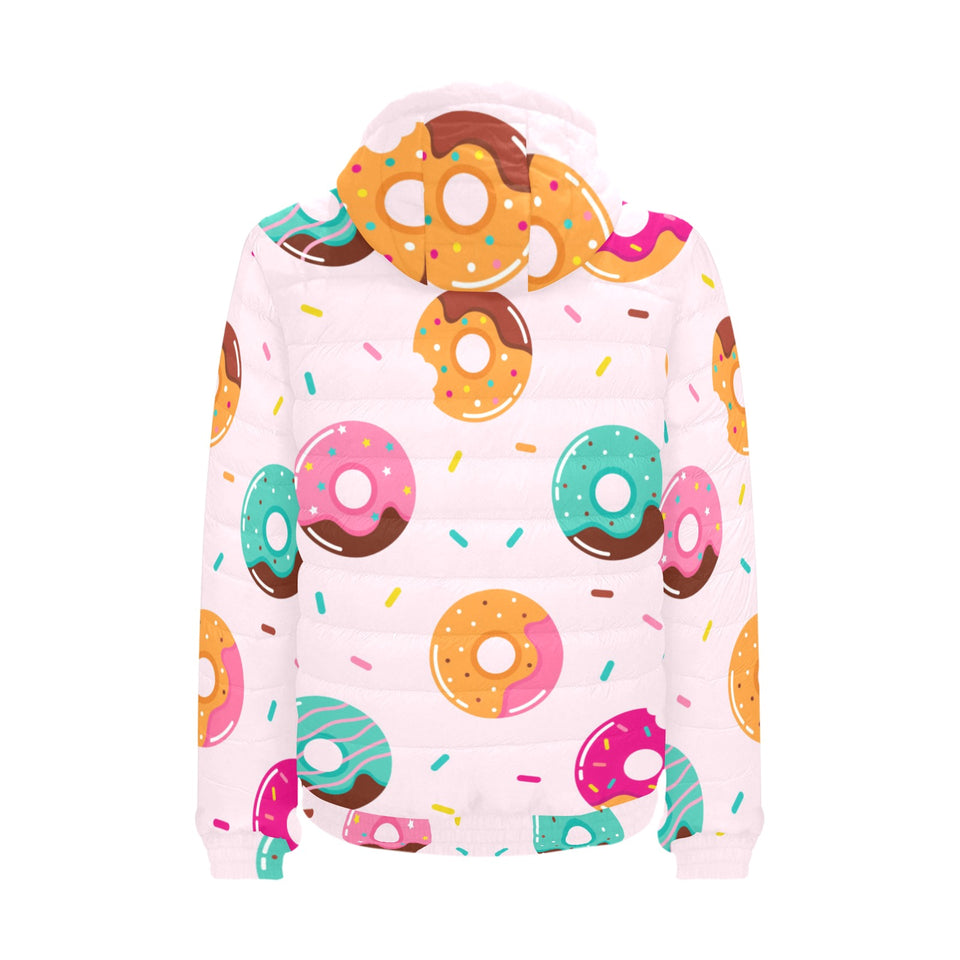 Donut pattern glaze pink background Men's Padded Hooded Jacket
