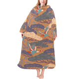 Bonsai bamboo stork japanese pattern brown theme Blanket Robe with Sleeves