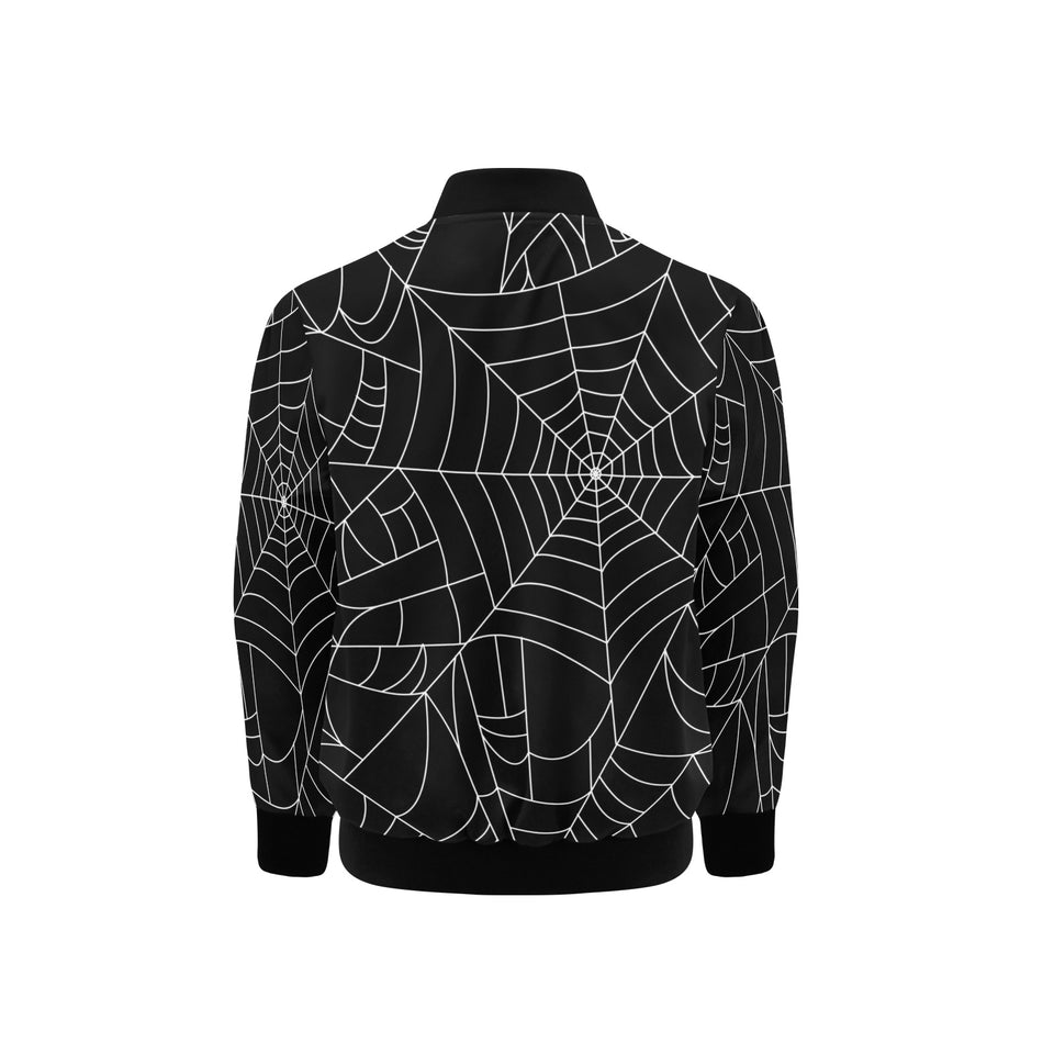 Spider web pattern Black background white cobweb Kids' Boys' Girls' Bomber Jacket
