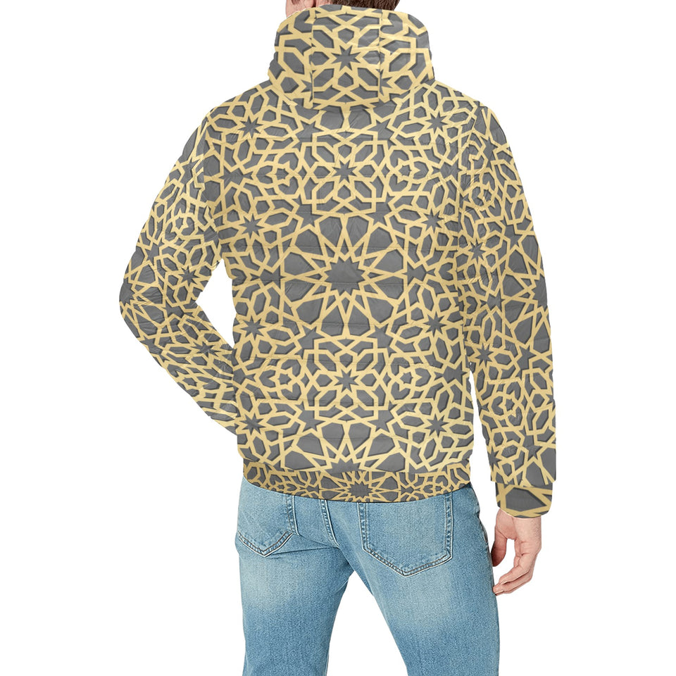 arabic star gold pattern Men's Padded Hooded Jacket