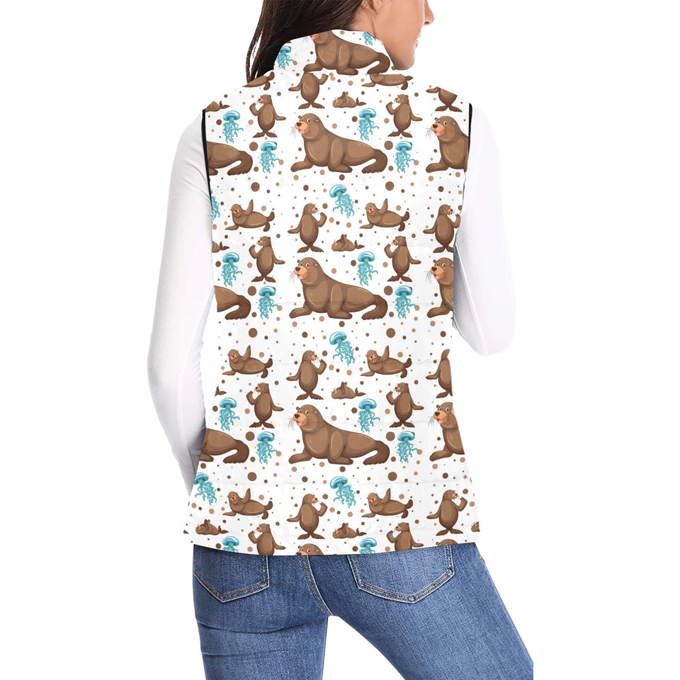 sea lion Seals jellyfish pattern Women's Padded Vest