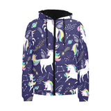 Hand drawn cute unicorn star planet Men's Padded Hooded Jacket