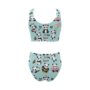 Cute baby panda pattern Chest Bowknot High Waisted Bikini Swimsuit