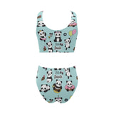 Cute baby panda pattern Chest Bowknot High Waisted Bikini Swimsuit