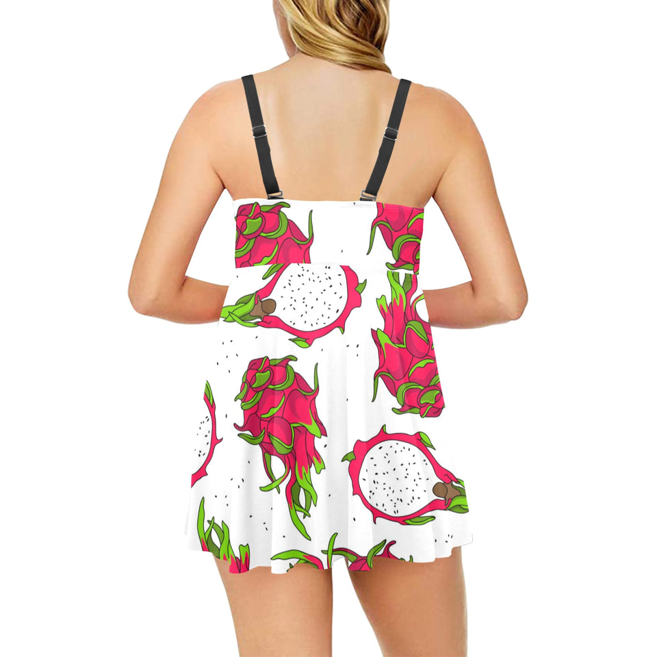 dragon fruits white background Chest Sexy Pleated Two Piece Swim Dress
