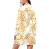 hand drawn orange fruit pattern Women's Long Sleeve Belted Night Robe