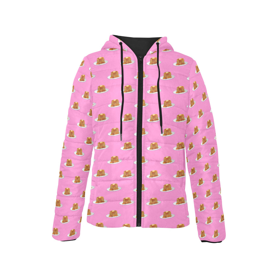 Pancake Pattern Print Design 04 Women's Padded Hooded Jacket