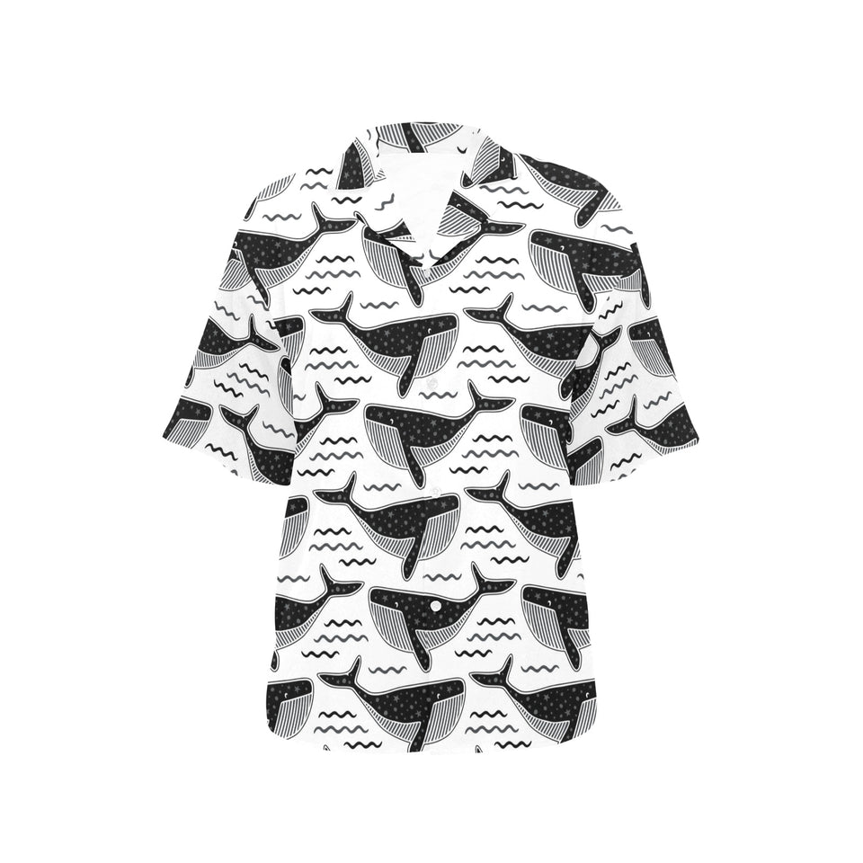 Black whale pattern Women's All Over Print Hawaiian Shirt