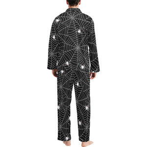 Spider web design pattern Black background white c Men's Long Pajama Set