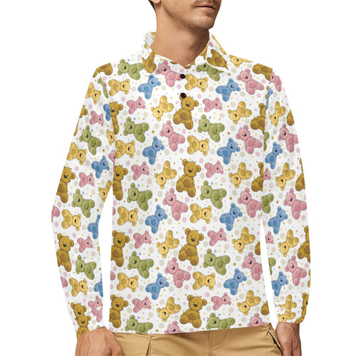 Teddy Bear Pattern Print Design 01 Men's Long Sleeve Polo Shirt