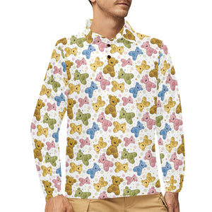 Teddy Bear Pattern Print Design 01 Men's Long Sleeve Polo Shirt